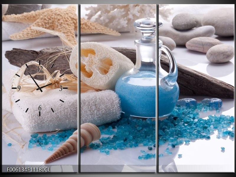 Klok schilderij Spa | Blauw, Wit | 111x80cm 3Luik