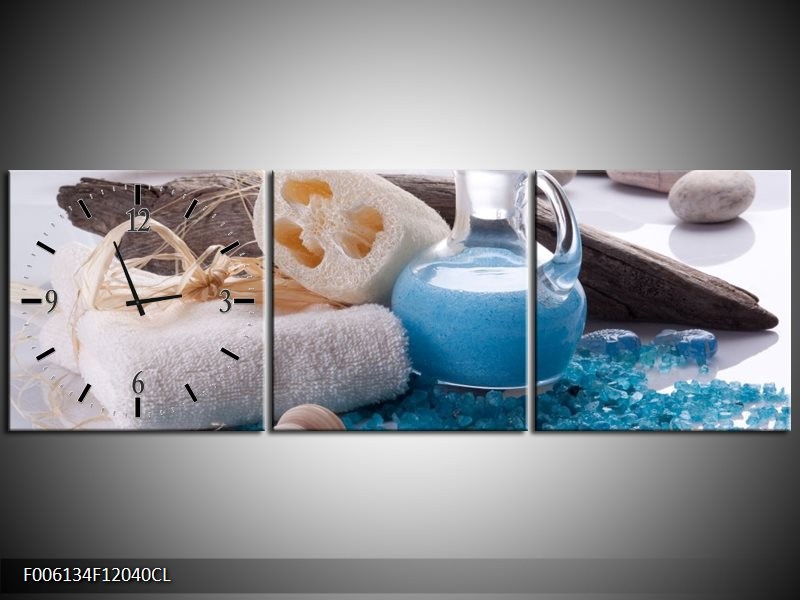 Klok schilderij Spa | Blauw, Wit | 120x40cm 3Luik