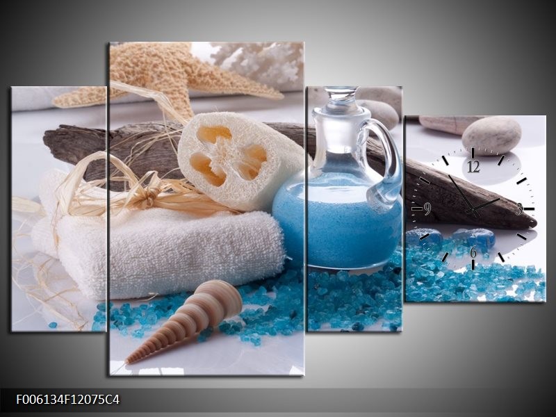 Klok schilderij Spa | Blauw, Wit | 120x75cm 4Luik