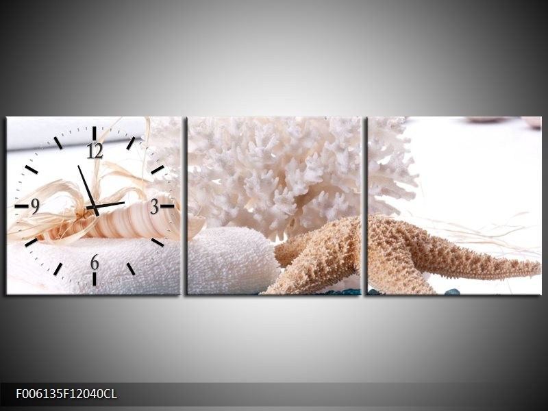 Klok schilderij Spa | Blauw, Wit | 120x40cm 3Luik