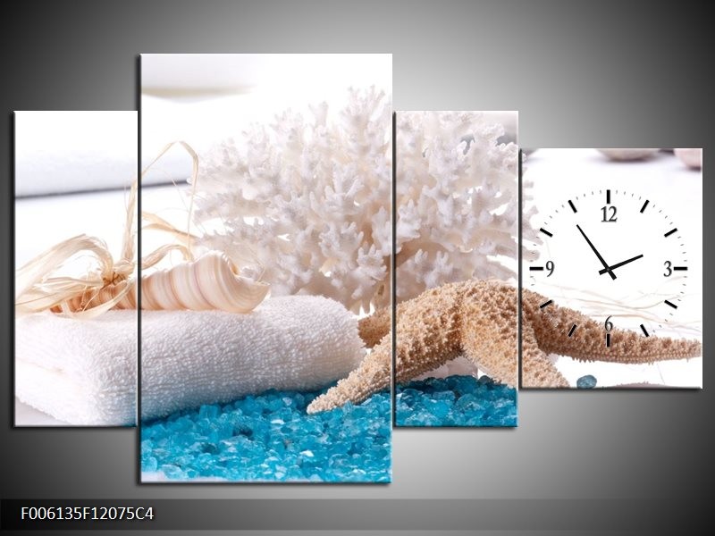 Klok schilderij Spa | Blauw, Wit | 120x75cm 4Luik