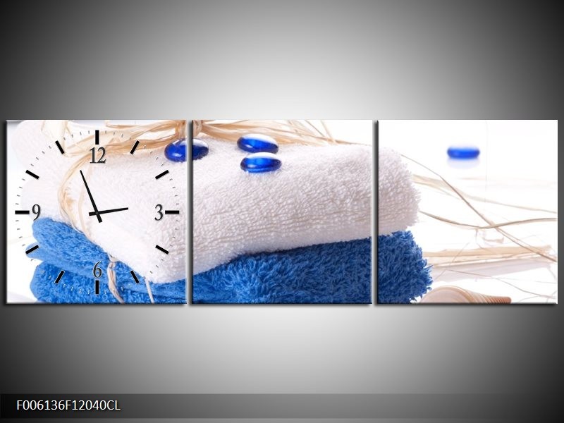 Klok schilderij Spa | Blauw, Wit | 120x40cm 3Luik