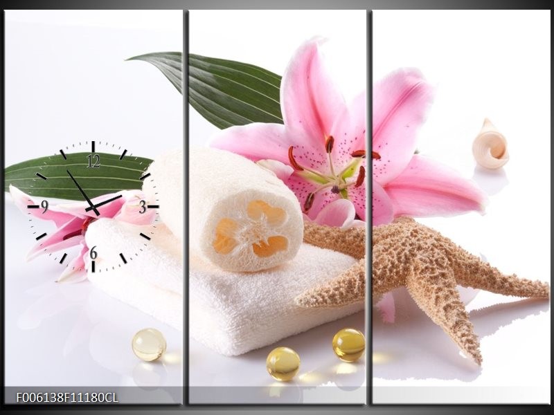 Klok schilderij Spa | Roze, Wit | 111x80cm 3Luik