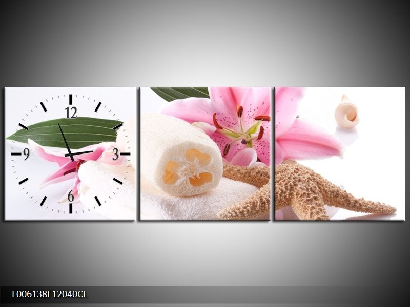 Klok schilderij Spa | Roze, Wit | 120x40cm 3Luik