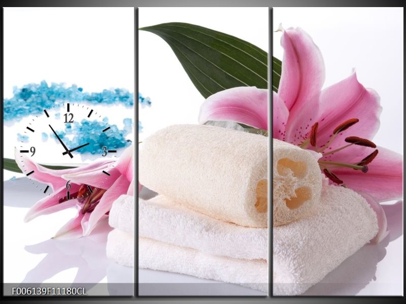 Klok schilderij Spa | Roze, Wit, Blauw | 111x80cm 3Luik