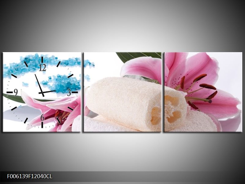 Klok schilderij Spa | Roze, Wit, Blauw | 120x40cm 3Luik
