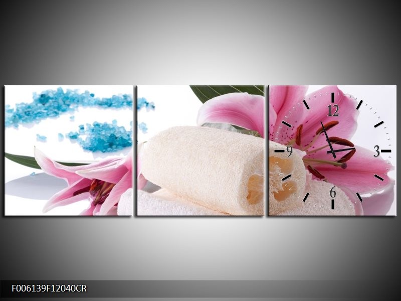 Klok schilderij Spa | Roze, Wit, Blauw | 120x40cm 3Luik