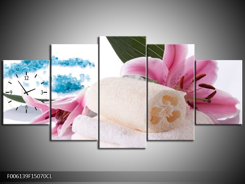 Klok schilderij Spa | Roze, Wit, Blauw | 150x70cm 5Luik