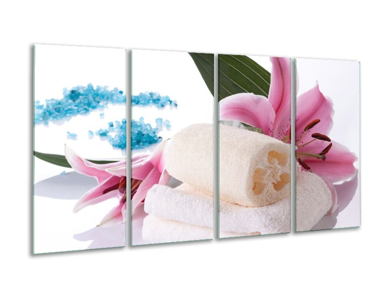 Canvas schilderij Spa | Roze, Wit, Blauw | 160x80cm 4Luik