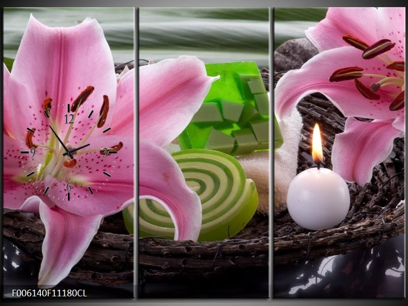 Klok schilderij Spa | Roze, Groen | 111x80cm 3Luik