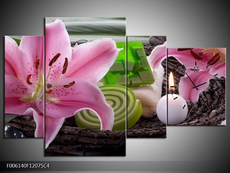 Klok schilderij Spa | Roze, Groen | 120x75cm 4Luik