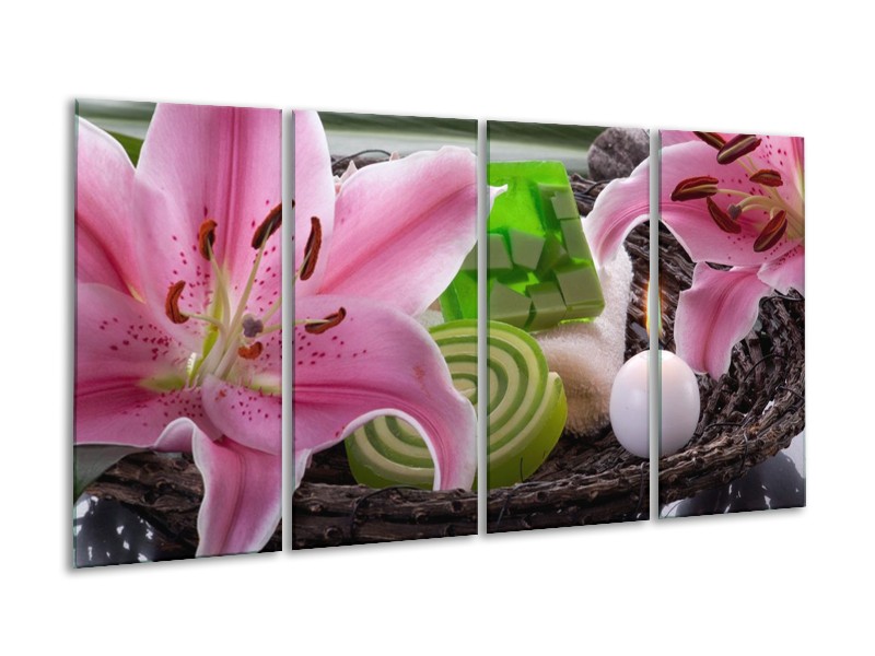 Canvas schilderij Spa | Roze, Groen | 160x80cm 4Luik