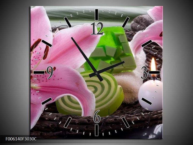 Klok schilderij Spa | Roze, Groen | 30x30cm 1Luik
