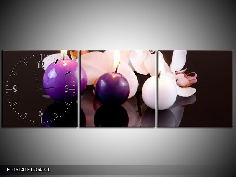 Klok schilderij Spa | Paars, Wit, Zwart | 120x40cm 3Luik