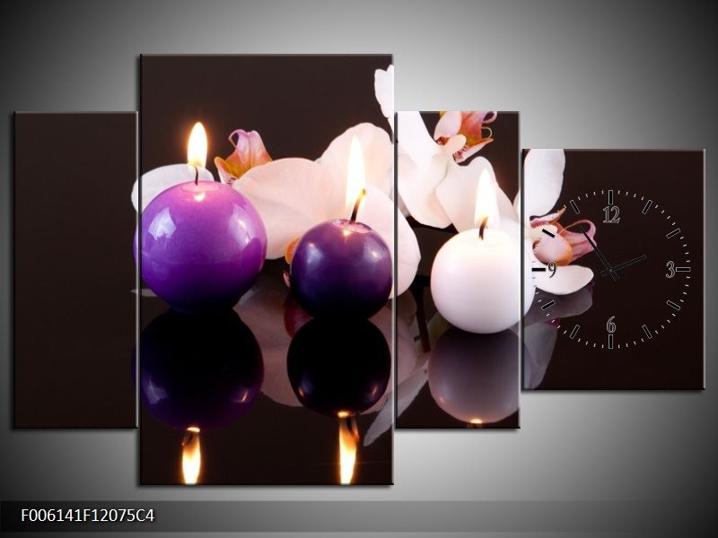 Klok schilderij Spa | Paars, Wit, Zwart | 120x75cm 4Luik