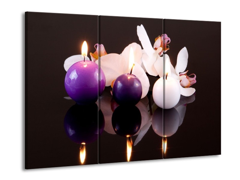 Canvas schilderij Spa | Paars, Wit, Zwart | 90x60cm 3Luik