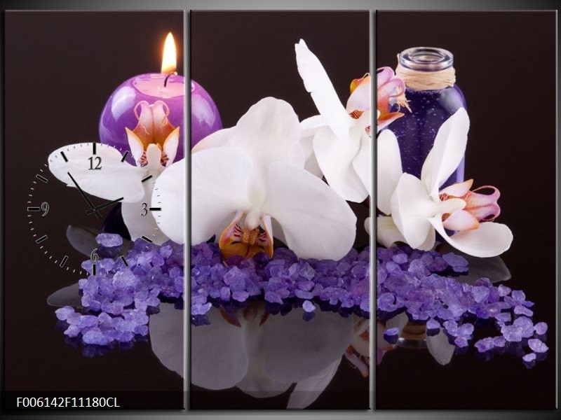 Klok schilderij Spa | Paars, Wit, Zwart | 111x80cm 3Luik