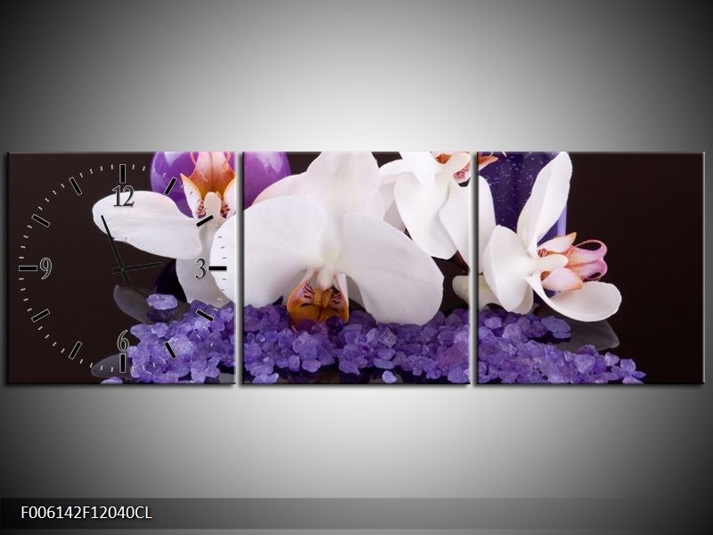 Klok schilderij Spa | Paars, Wit, Zwart | 120x40cm 3Luik