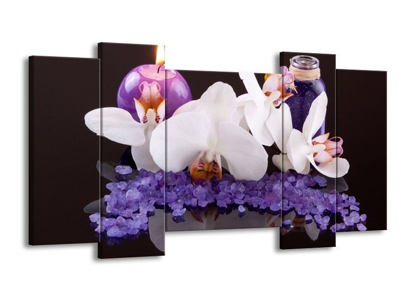 Canvas schilderij Spa | Paars, Wit, Zwart | 120x65 5Luik