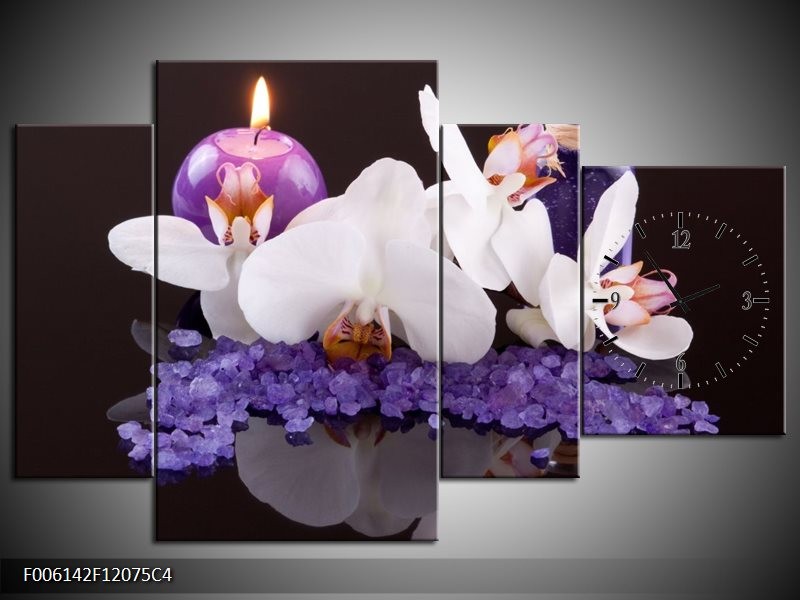 Klok schilderij Spa | Paars, Wit, Zwart | 120x75cm 4Luik