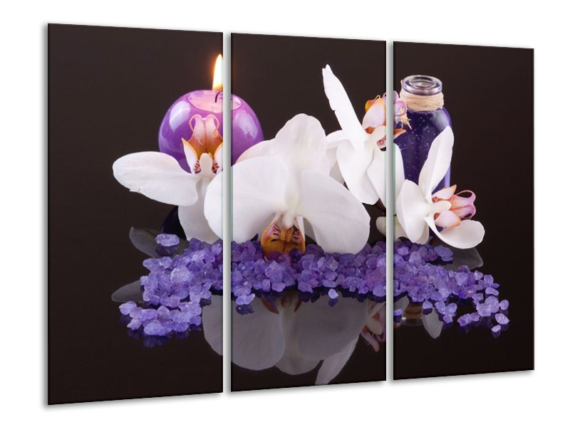 Canvas schilderij Spa | Paars, Wit, Zwart | 120x80cm 3Luik