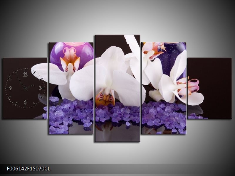 Klok schilderij Spa | Paars, Wit, Zwart | 150x70cm 5Luik