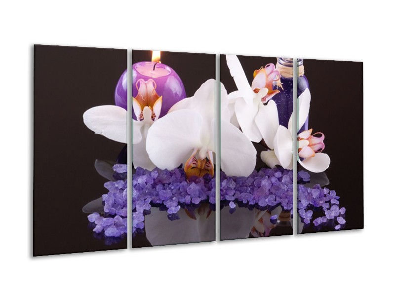 Canvas schilderij Spa | Paars, Wit, Zwart | 160x80cm 4Luik