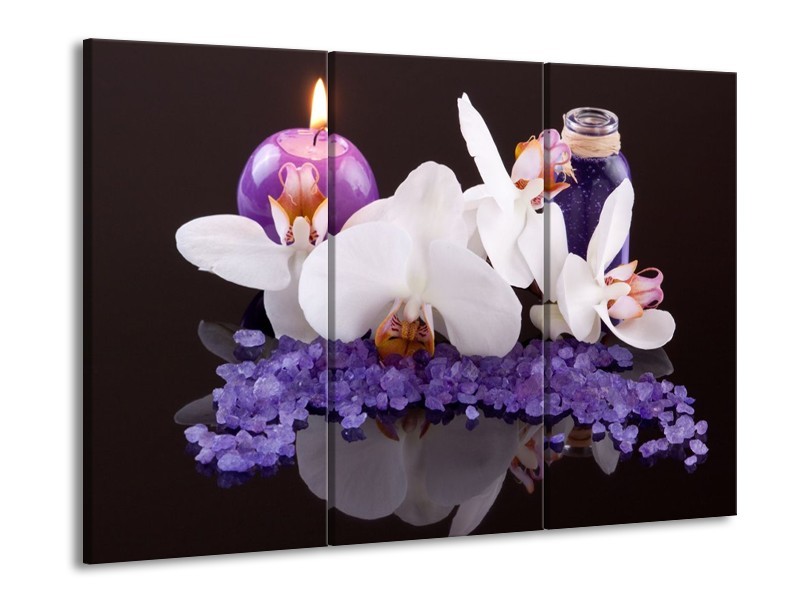 Canvas schilderij Spa | Paars, Wit, Zwart | 90x60cm 3Luik