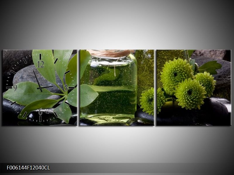 Klok schilderij Olijven | Groen, Zwart | 120x40cm 3Luik