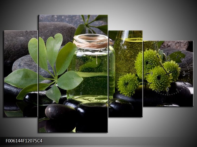 Klok schilderij Olijven | Groen, Zwart | 120x75cm 4Luik