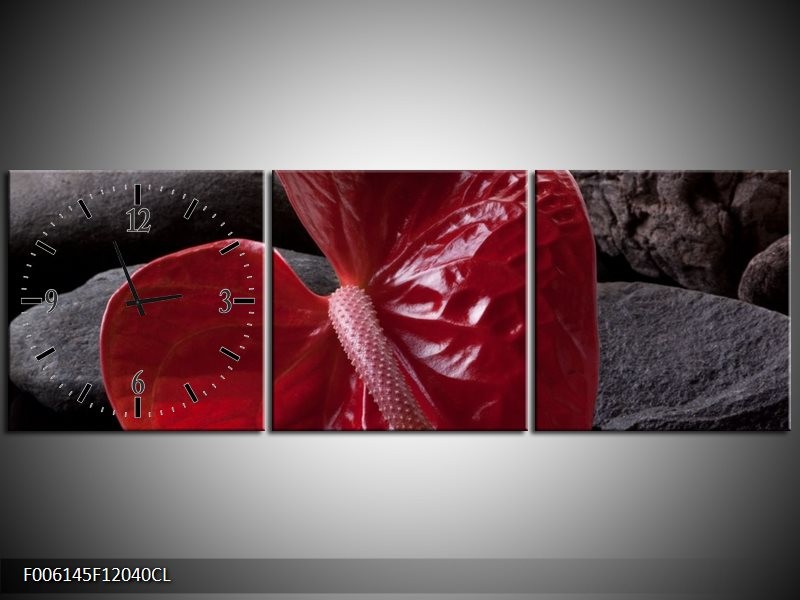 Klok schilderij Spa | Rood, Grijs, Zwart | 120x40cm 3Luik