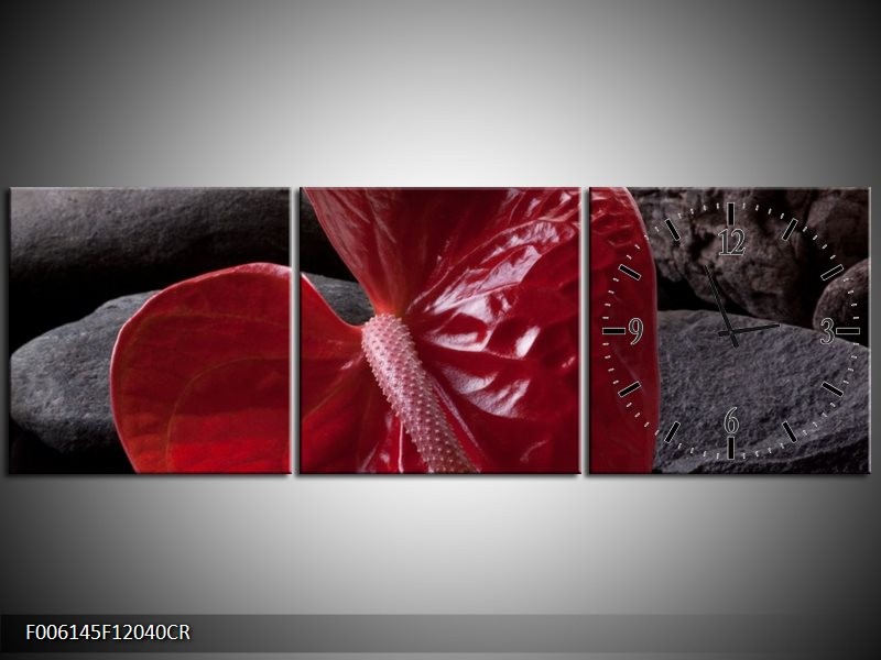 Klok schilderij Spa | Rood, Grijs, Zwart | 120x40cm 3Luik