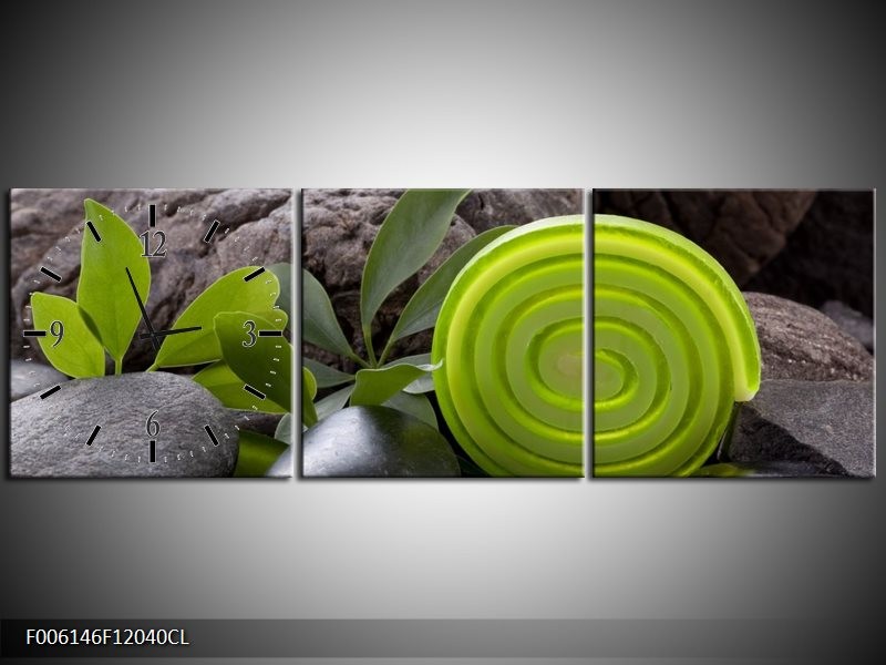 Klok schilderij Spa | Groen, Zwart | 120x40cm 3Luik