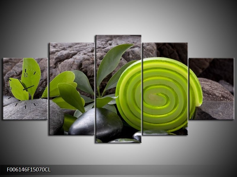 Klok schilderij Spa | Groen, Zwart | 150x70cm 5Luik