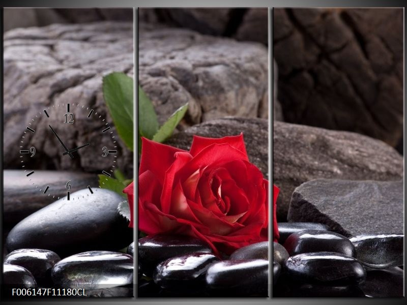 Klok schilderij Roos | Rood, Zwart | 111x80cm 3Luik