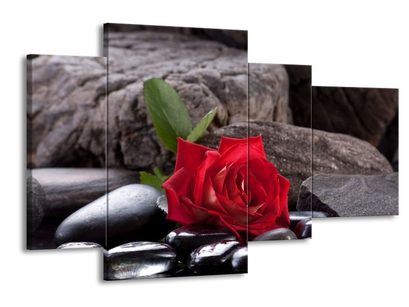 Glas schilderij Roos | Rood, Zwart | 120x75cm 4Luik