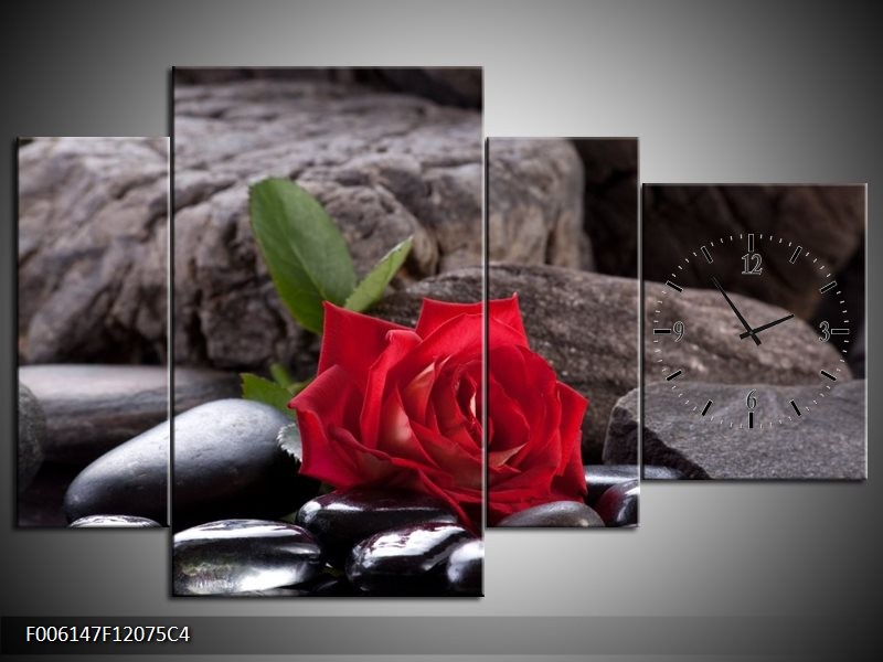Klok schilderij Roos | Rood, Zwart | 120x75cm 4Luik