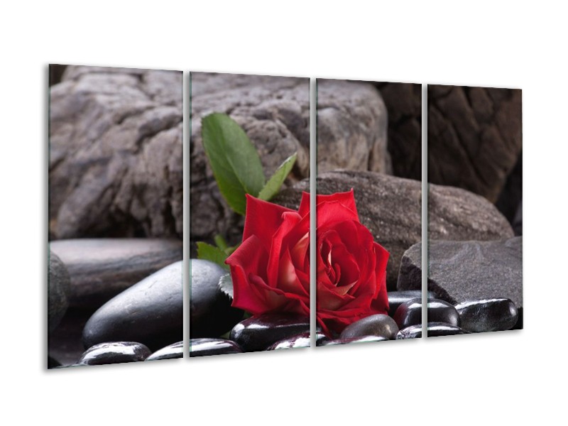 Canvas schilderij Roos | Rood, Zwart | 160x80cm 4Luik