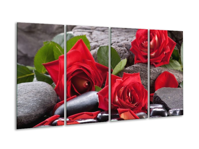 Canvas schilderij Roos | Rood, Zwart, Groen | 160x80cm 4Luik