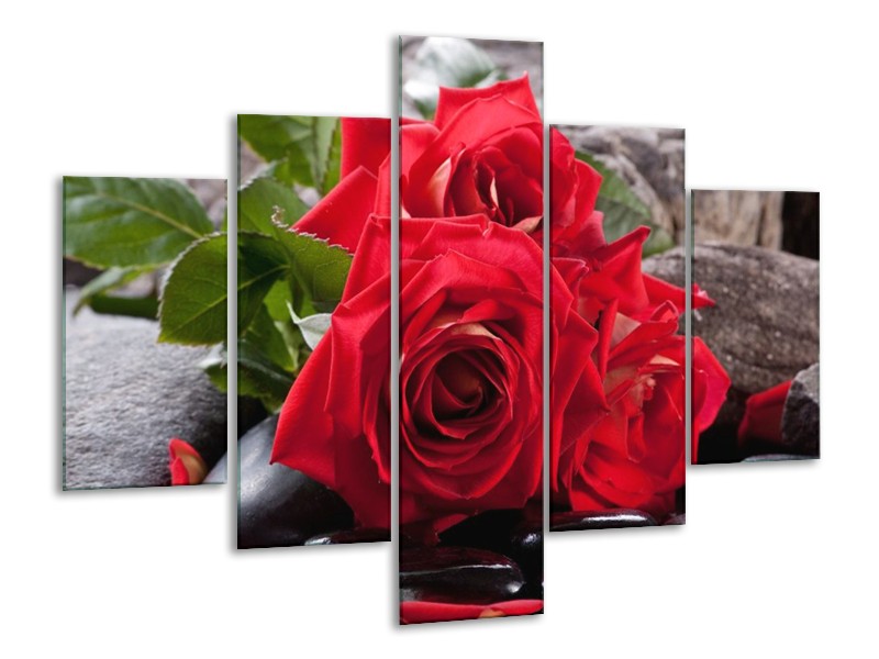 Glas schilderij Roos | Rood, Zwart, Groen | 100x70cm 5Luik