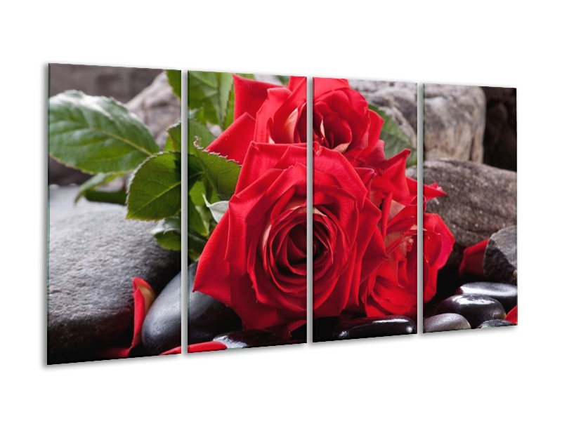 Canvas schilderij Roos | Rood, Zwart, Groen | 160x80cm 4Luik