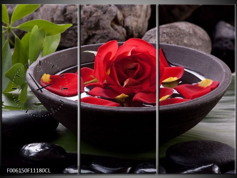 Klok schilderij Roos | Rood, Zwart, Groen | 111x80cm 3Luik