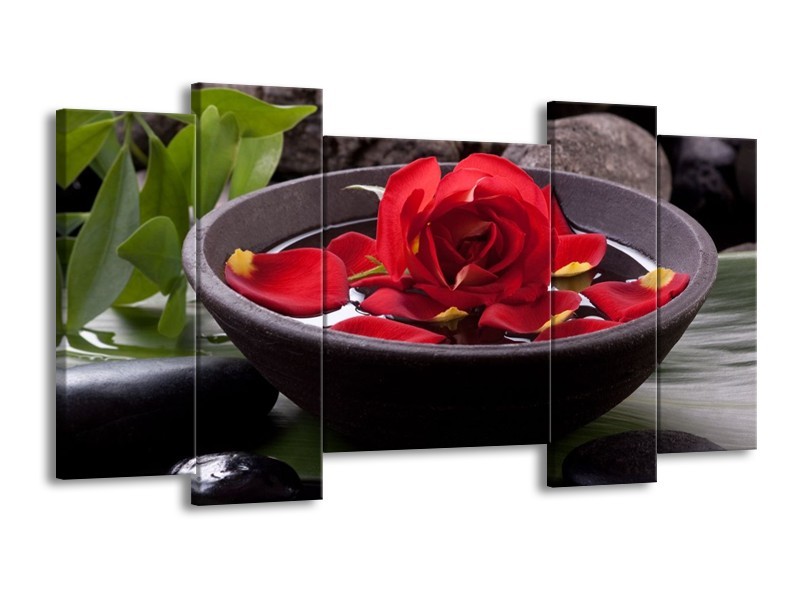 Canvas schilderij Roos | Rood, Zwart, Groen | 120x65 5Luik