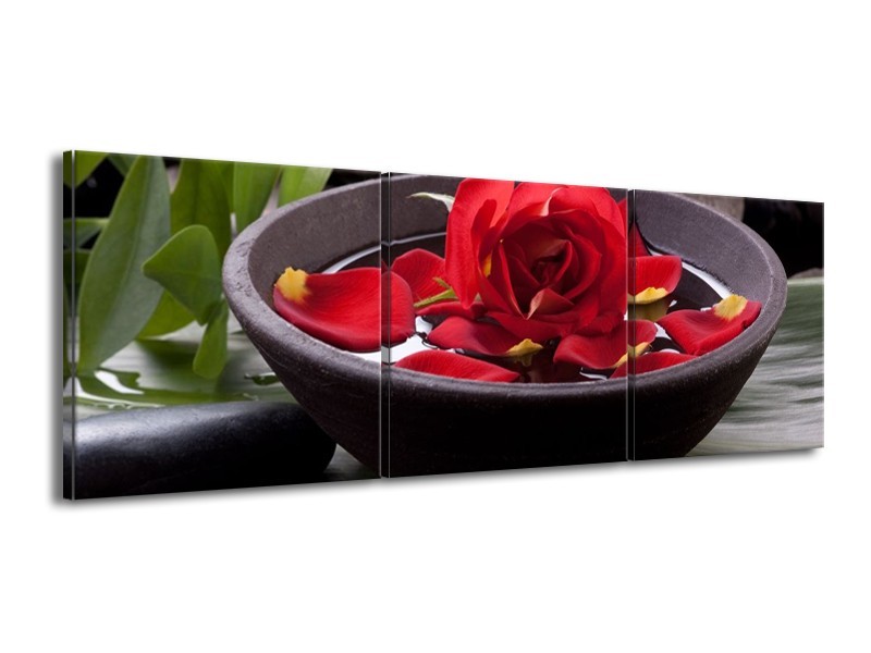 Glas schilderij Roos | Rood, Zwart, Groen | 150x50cm 3Luik