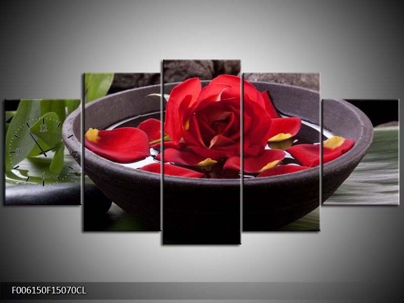 Klok schilderij Roos | Rood, Zwart, Groen | 150x70cm 5Luik
