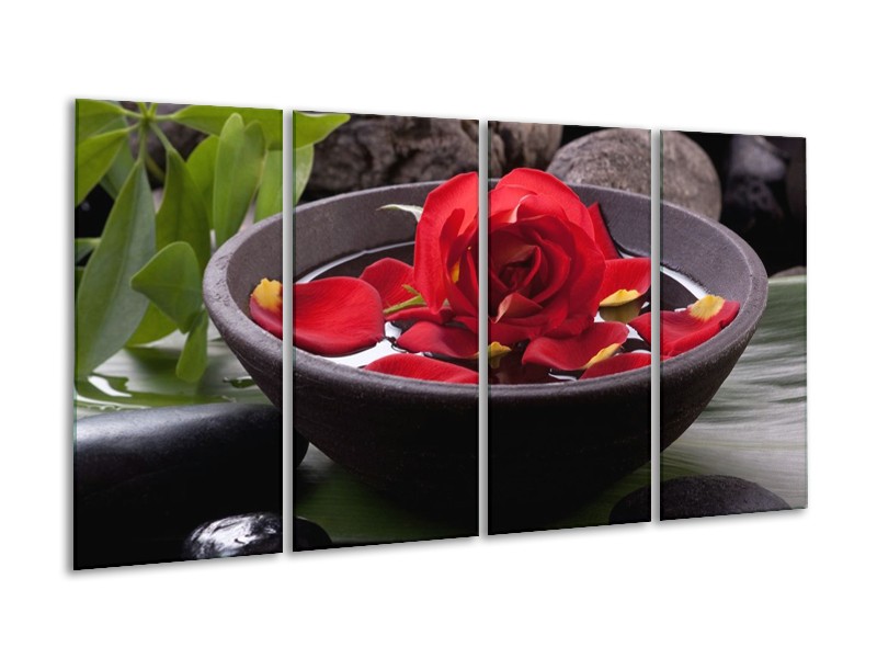 Canvas schilderij Roos | Rood, Zwart, Groen | 160x80cm 4Luik