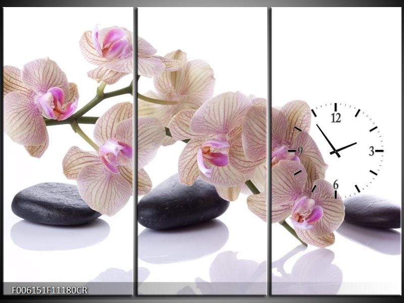 Klok schilderij Orchidee | Wit, Zwart, Roze | 111x80cm 3Luik