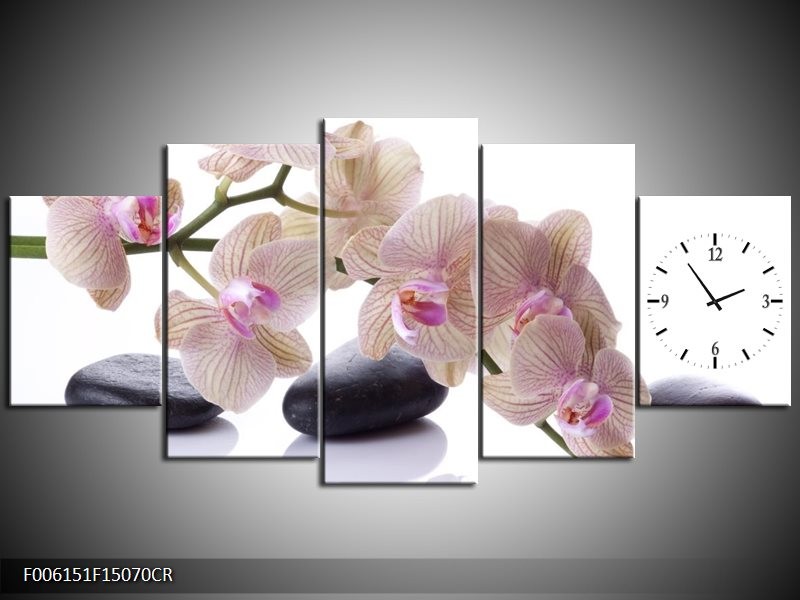 Klok schilderij Orchidee | Wit, Zwart, Roze | 150x70cm 5Luik