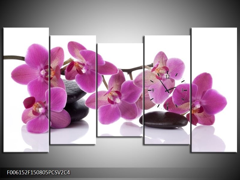 Klok schilderij Orchidee | Paars, Wit | 150x80cm 5Luik