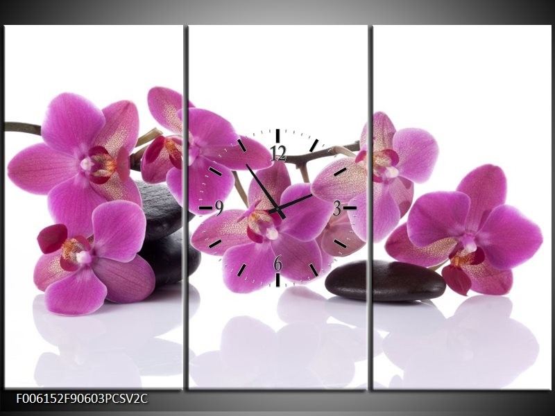 Klok schilderij Orchidee | Paars, Wit | 90x60cm 3Luik